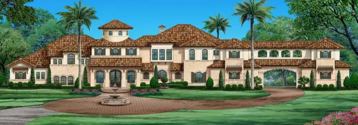 European house plans 63-702 - front exterior, 6,986 sq ft, 5 bed, 5 bath house plans | Monster House Plans
