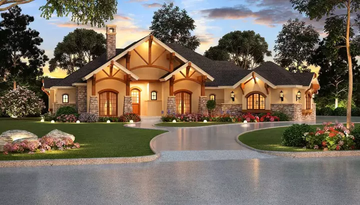 Craftsman house plans 63-708 - front exterior, 3,680 sq ft, 4 bed, 4 bath house plans | Monster House Plans