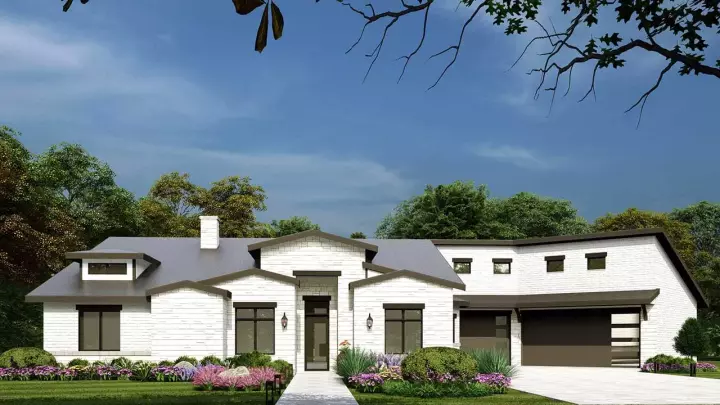 Modern house plans 63-725 - front exterior, 3,041 sq ft, 3 bed, 3 bath house plans | Monster House Plans