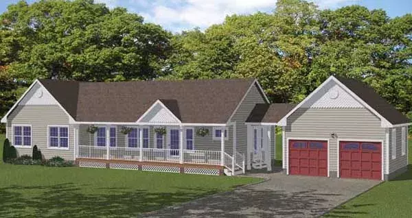 Country house plans 64-149 - front exterior, 1,400 sq ft, 3 bed, 2 bath house plans | Monster House Plans