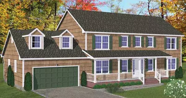 Early American house plans 64-165 - front exterior, 2,648 sq ft, 5 bed, 4 bath house plans | Monster House Plans