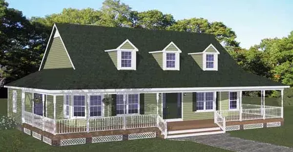 Farmhouse house plans 64-173 - front exterior, 1,704 sq ft, 3 bed, 2 bath house plans | Monster House Plans