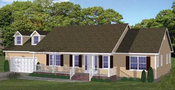Country house plans 64-180 - front exterior, 1,324 sq ft, 3 bed, 2 bath house plans | Monster House Plans