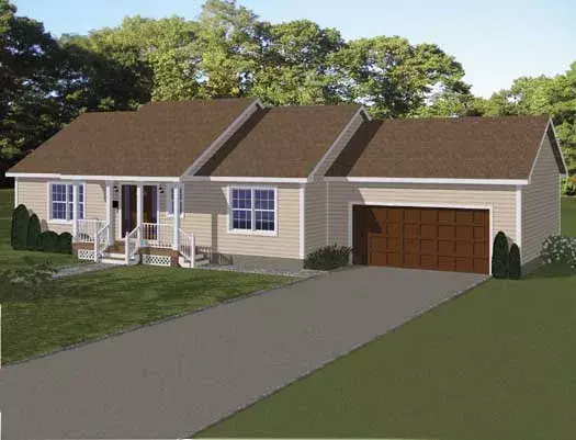 Ranch house plans 65-106 - front exterior, 1,232 sq ft, 2 bed, 2 bath house plans | Monster House Plans