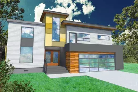 Modern house plans 67-101 - front exterior, 2,719 sq ft, 3 bed, 3 bath house plans | Monster House Plans