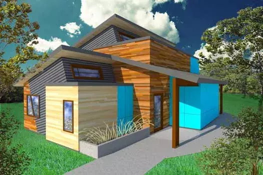 Modern house plans 67-103 - front exterior, 1,285 sq ft, 3 bed, 2 bath house plans | Monster House Plans