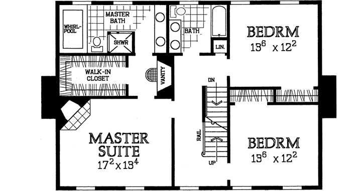 Farmhouse house plans 68-115 - upper floor plan, 2,203 sq ft, 3 bed, 2 bath house plans | Monster House Plans