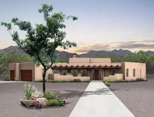 Santa Fe house plans 68-127 - front exterior, 2,015 sq ft, 3 bed, 2 bath house plans | Monster House Plans