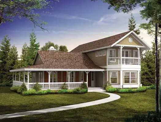 Farmhouse house plans 68-135 - front exterior, 1,974 sq ft, 3 bed, 2 bath house plans | Monster House Plans