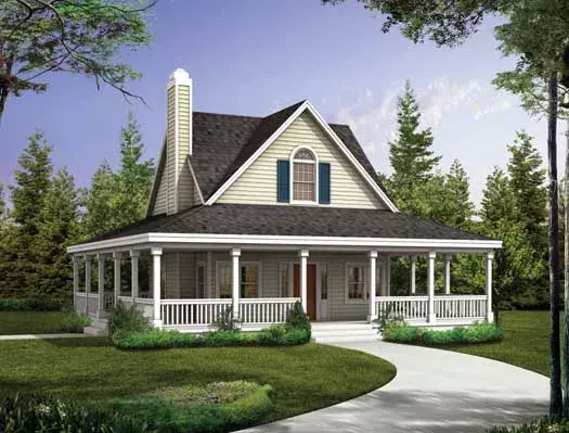 Farmhouse house plans 68-140 - front exterior, 1,072 sq ft, 2 bed, 2 bath house plans | Monster House Plans