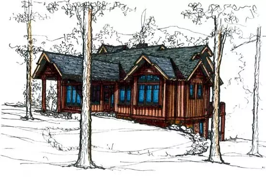 Mountain Rustic house plans 69-933 - front exterior, 1,855 sq ft, 2 bed, 2 bath house plans | Monster House Plans