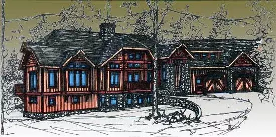 Mountain Rustic house plans 69-934 - front exterior, 3,393 sq ft, 4 bed, 3 bath house plans | Monster House Plans