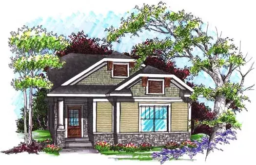 Bungalow house plans 7-1002 - front exterior, 1,509 sq ft, 3 bed, 2 bath house plans | Monster House Plans
