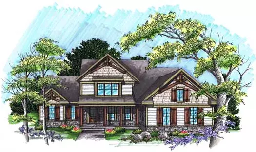 Craftsman house plans 7-1015 - front exterior, 3,169 sq ft, 3 bed, 3 bath house plans | Monster House Plans