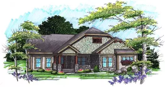 Bungalow house plans 7-1017 - front exterior, 1,945 sq ft, 2 bed, 1 bath house plans | Monster House Plans