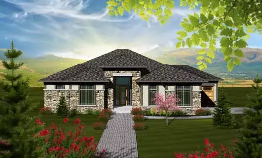 Prairie house plans 7-1074 - front exterior, 2,081 sq ft, 2 bed, 2 bath house plans | Monster House Plans