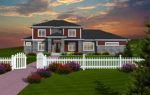 Prairie house plans 7-1084 - front exterior, 3,323 sq ft, 4 bed, 3 bath house plans | Monster House Plans