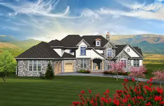 French Country house plans 7-1086 - front exterior, 4,495 sq ft, 4 bed, 4 bath house plans | Monster House Plans