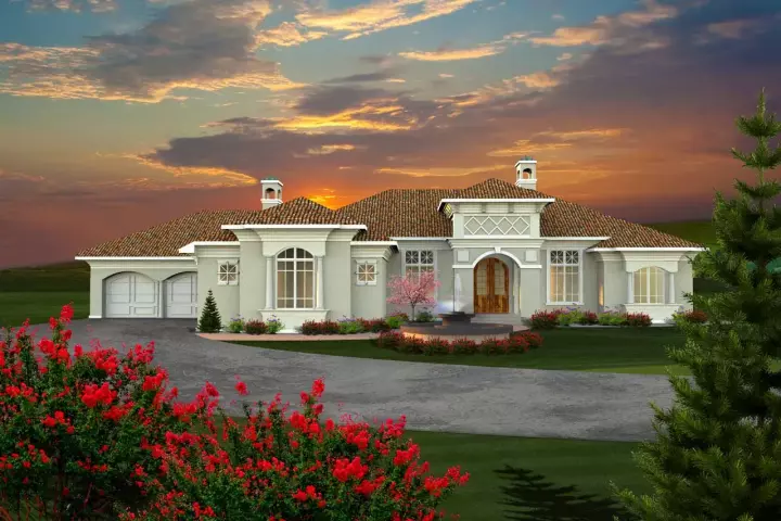 Tuscan house plans 7-1120 - front exterior, 3,214 sq ft, 2 bed, 2 bath house plans | Monster House Plans