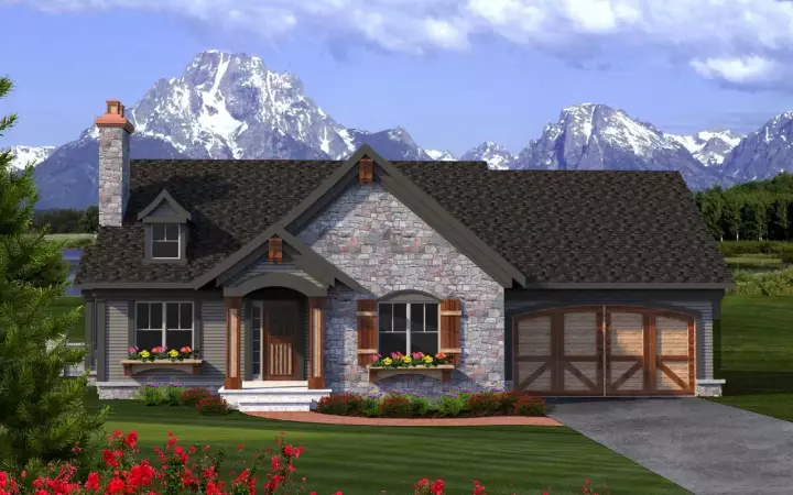 English Country house plans 7-1163 - front exterior, 1,518 sq ft, 2 bed, 2 bath house plans | Monster House Plans