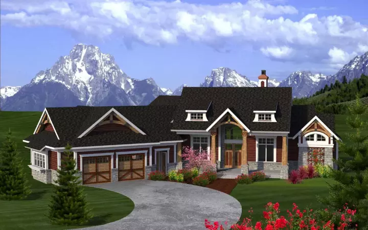 Mountain Rustic house plans 7-1166 - front exterior, 1,836 sq ft, 2 bed, 2 bath house plans | Monster House Plans