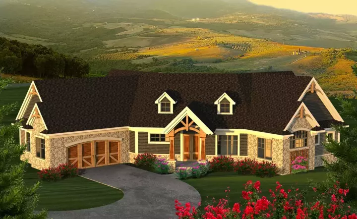 Mountain Rustic house plans 7-1198 - front exterior, 2,516 sq ft, 2 bed, 2 bath house plans | Monster House Plans