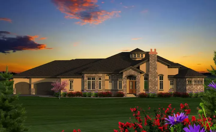 Ranch house plans 7-1207 - front exterior, 5,230 sq ft, 4 bed, 4 bath house plans | Monster House Plans