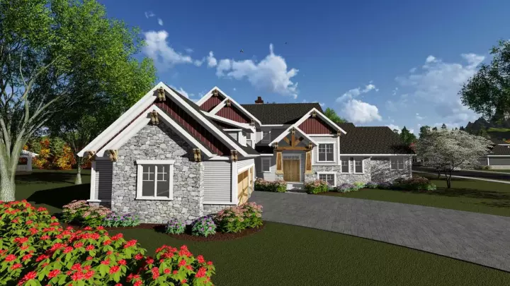Craftsman house plans 7-1264 - front exterior, 4,105 sq ft, 4 bed, 3 bath house plans | Monster House Plans
