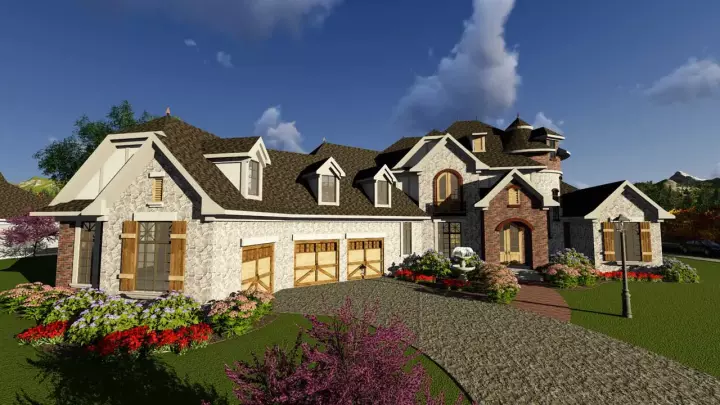 European house plans 7-1266 - front exterior, 4,381 sq ft, 4 bed, 4 bath house plans | Monster House Plans