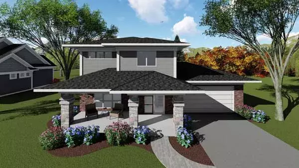 Contemporary house plans 7-1274 - front exterior, 1,572 sq ft, 3 bed, 2 bath house plans | Monster House Plans