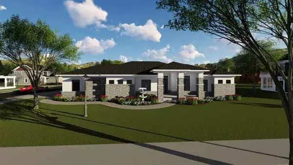 Modern house plans 7-1283 - front exterior, 2,200 sq ft, 2 bed, 2 bath house plans | Monster House Plans