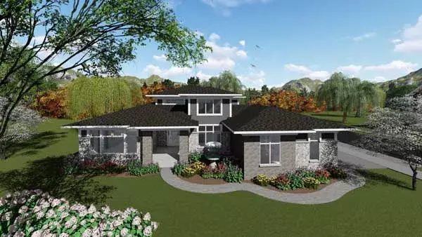 Contemporary house plans 7-1291 - front exterior, 3,094 sq ft, 4 bed, 3 bath house plans | Monster House Plans