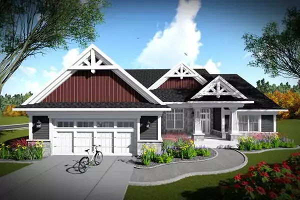 Craftsman house plans 7-1312 - front exterior, 2,224 sq ft, 2 bed, 2 bath house plans | Monster House Plans