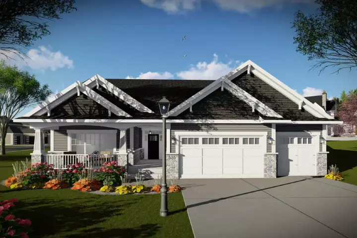 Craftsman house plans 7-1336 - front exterior, 2,005 sq ft, 3 bed, 2 bath house plans | Monster House Plans