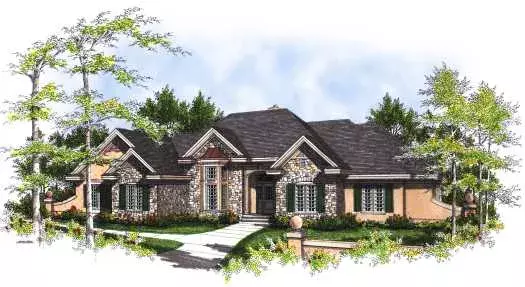 European house plans 7-326 - front exterior, 3,034 sq ft, 3 bed, 2 bath house plans | Monster House Plans
