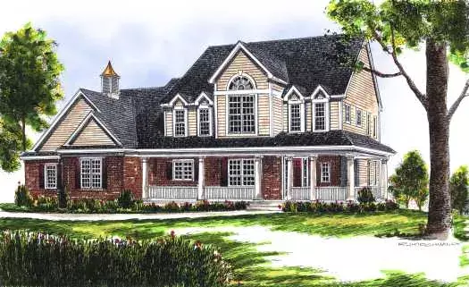 Farmhouse house plans 7-485 - front exterior, 3,154 sq ft, 4 bed, 2 bath house plans | Monster House Plans