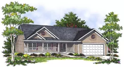 Country house plans 7-556 - front exterior, 1,342 sq ft, 3 bed, 2 bath house plans | Monster House Plans