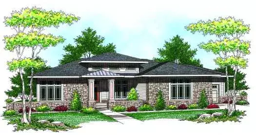 Prairie house plans 7-914 - front exterior, 2,017 sq ft, 2 bed, 2 bath house plans | Monster House Plans
