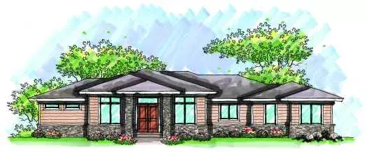 Prairie house plans 7-982 - front exterior, 2,340 sq ft, 2 bed, 1 bath house plans | Monster House Plans
