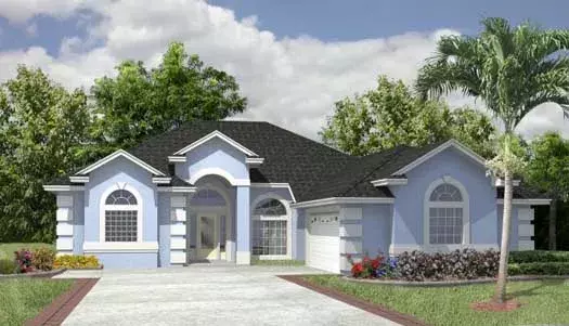 Mediterranean house plans 71-250 - front exterior, 1,987 sq ft, 4 bed, 2 bath house plans | Monster House Plans