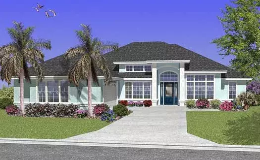Florida house plans 71-421 - front exterior, 2,047 sq ft, 4 bed, 2 bath house plans | Monster House Plans