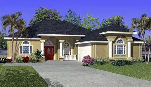 Florida house plans 71-570 - front exterior, 2,134 sq ft, 4 bed, 2 bath house plans | Monster House Plans