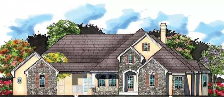 French Country house plans 73-213 - front exterior, 4,575 sq ft, 5 bed, 4 bath house plans | Monster House Plans