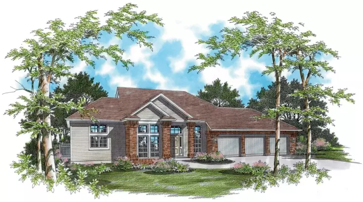 Traditional house plans 74-167 - front exterior, 2,977 sq ft, 4 bed, 2 bath house plans | Monster House Plans