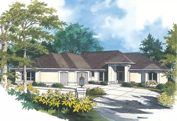 Mediterranean house plans 74-169 - front exterior, 2,755 sq ft, 3 bed, 2 bath house plans | Monster House Plans