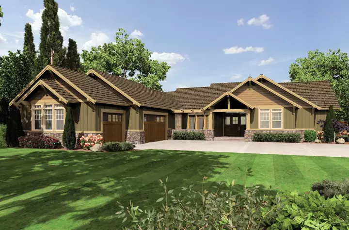 Craftsman house plans 74-195 - front exterior, 2,999 sq ft, 4 bed, 2 bath house plans | Monster House Plans
