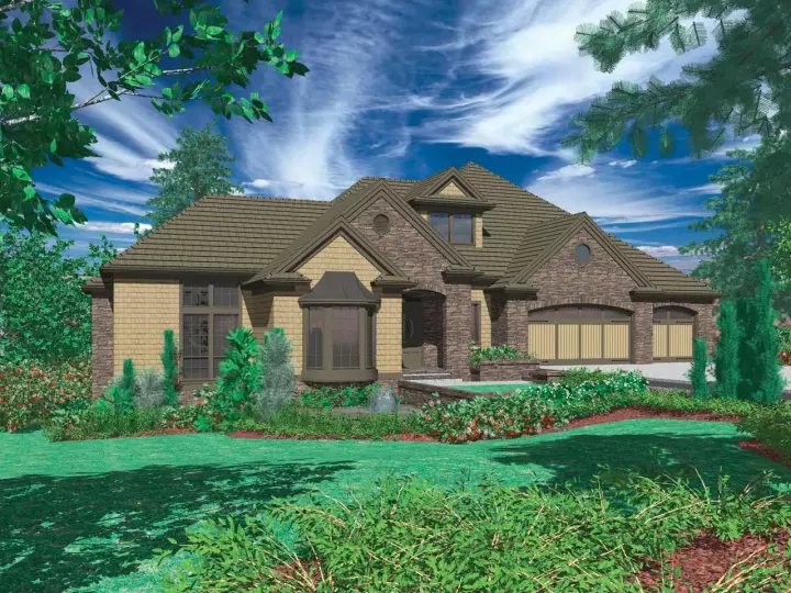 European house plans 74-229 - front exterior, 4,808 sq ft, 4 bed, 4 bath house plans | Monster House Plans