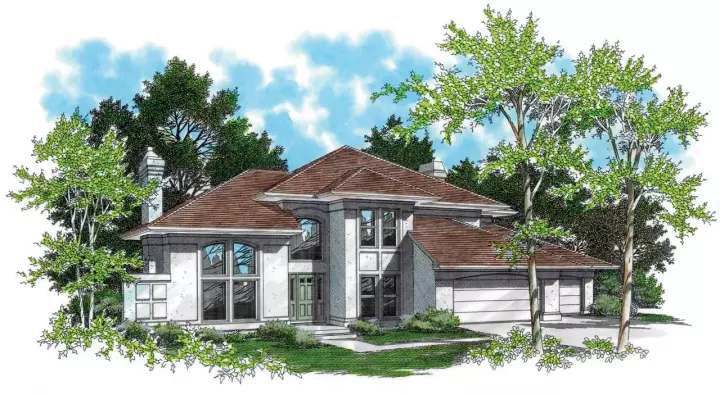 Contemporary house plans 74-305 - front exterior, 2,724 sq ft, 3 bed, 2 bath house plans | Monster House Plans