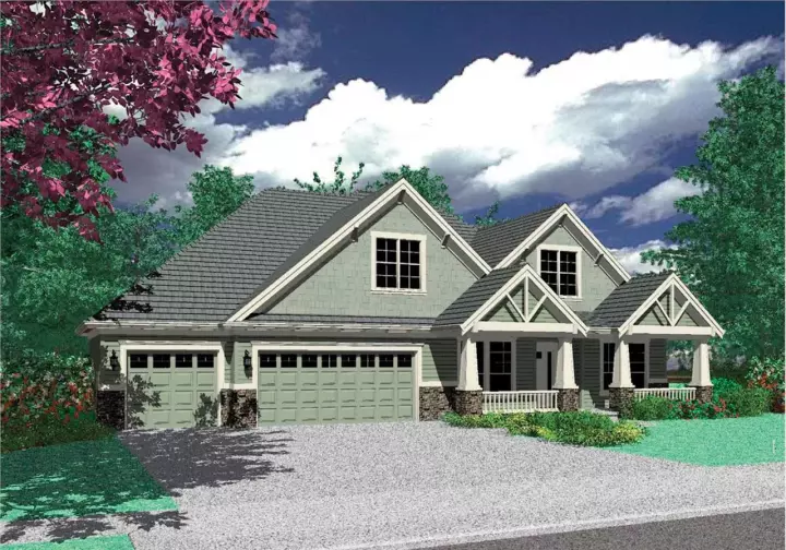 Craftsman house plans 74-347 - front exterior, 2,493 sq ft, 3 bed, 2 bath house plans | Monster House Plans