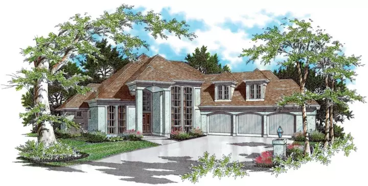European house plans 74-366 - front exterior, 3,058 sq ft, 3 bed, 3 bath house plans | Monster House Plans